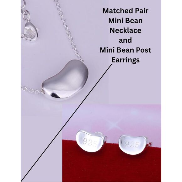 Mini Bean Sterling Silver Earring & Necklace Set - stamped 925 - Picture 1 of 6